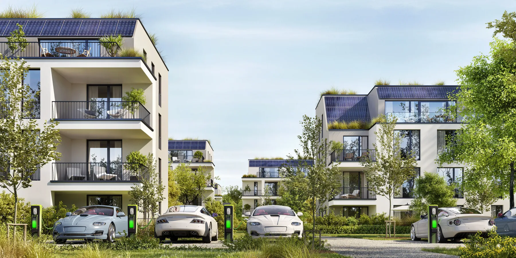 Edificios residenciales sostenibles con paneles solares