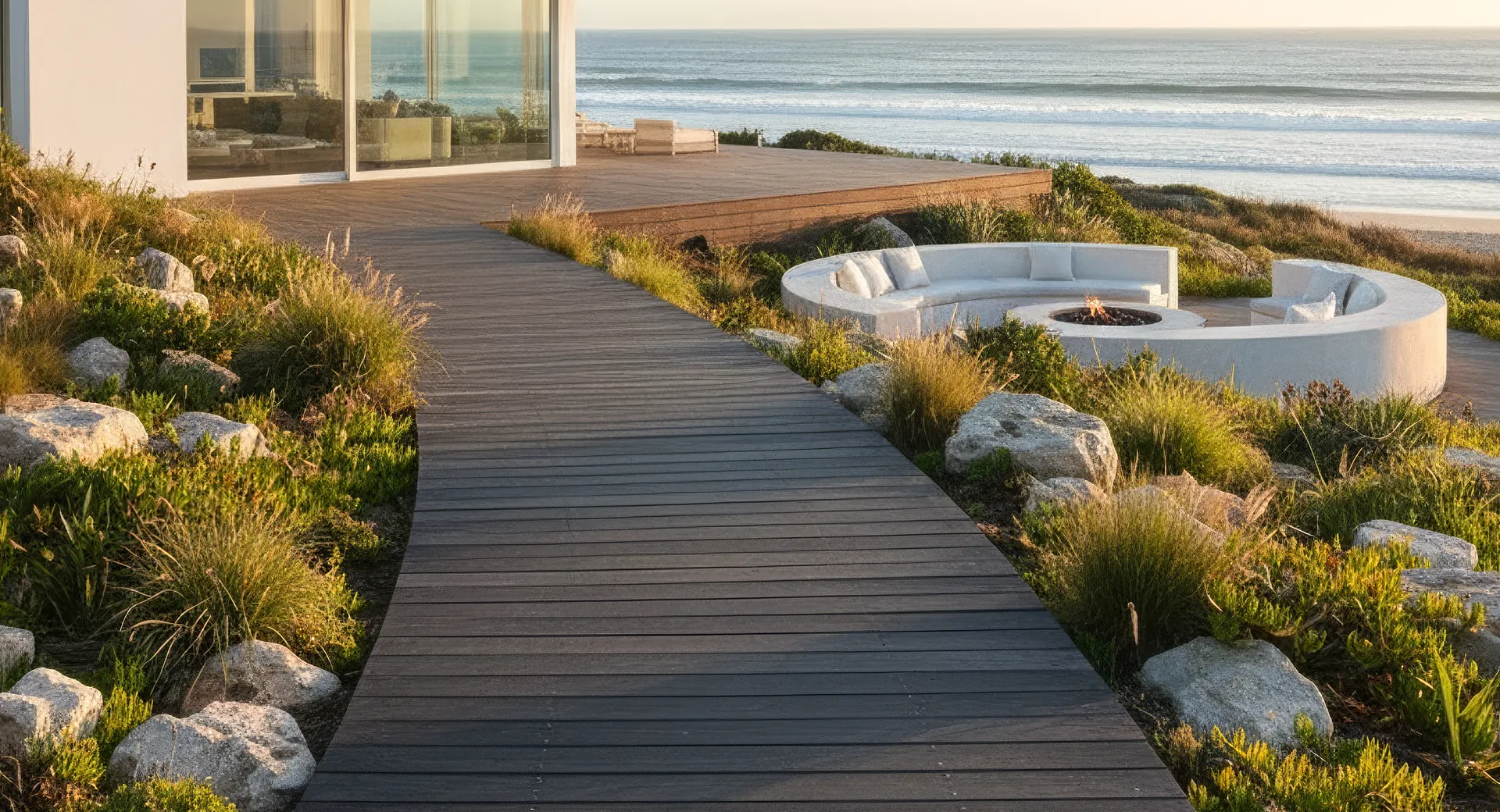 Casa frente al mar al atardecer