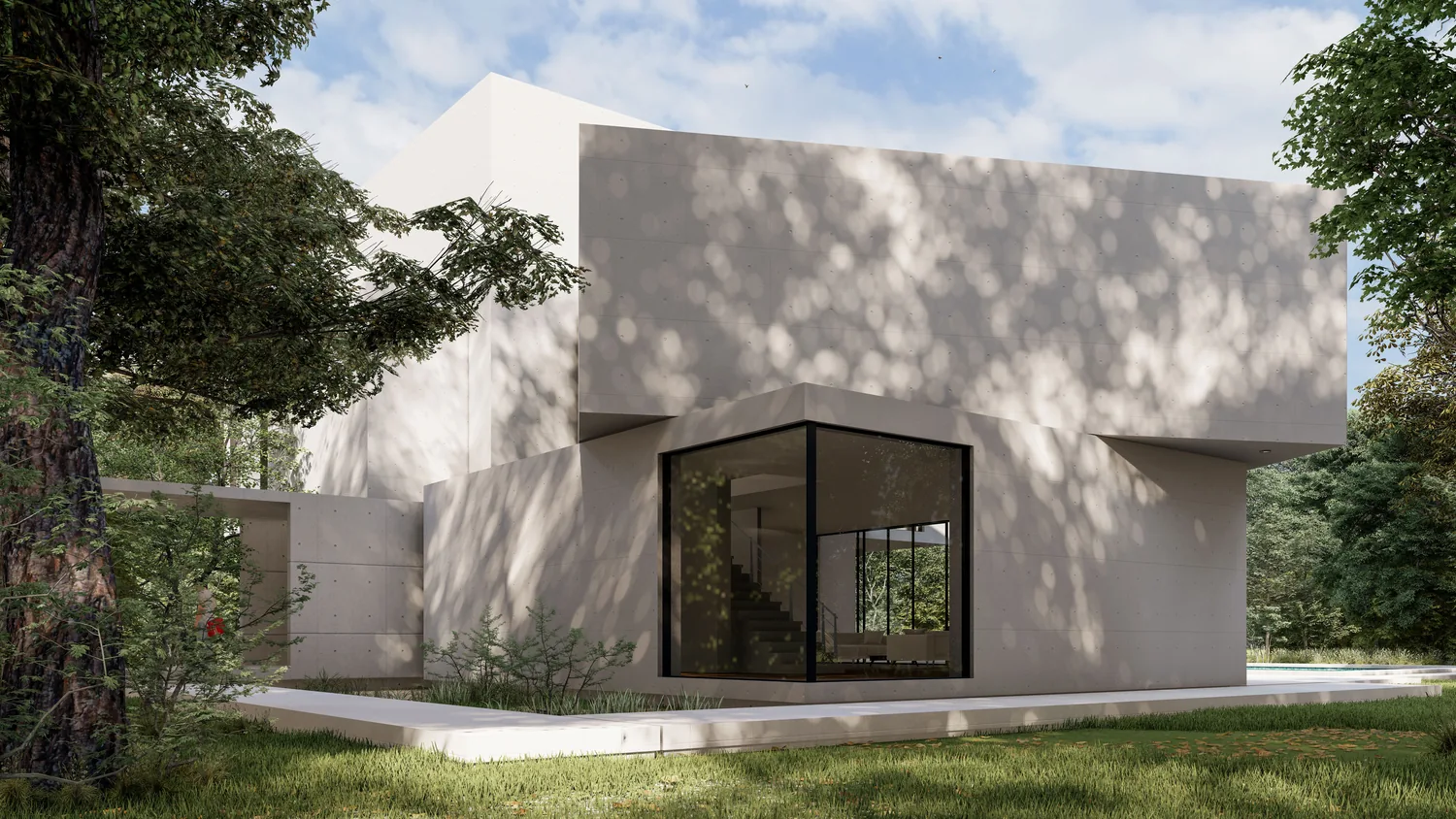 Casa de concreto entre árboles